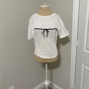 Free People White Tee with Black Ribbon Detail
